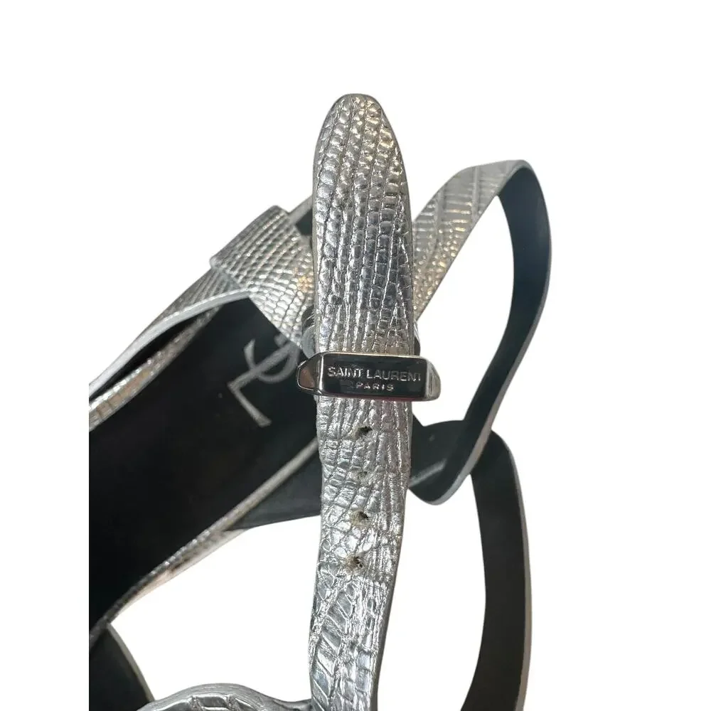 Saint Laurent Tribute Silver Embossed Leather Platform High Heel Sandals 39.5 - Picture 11 of 13